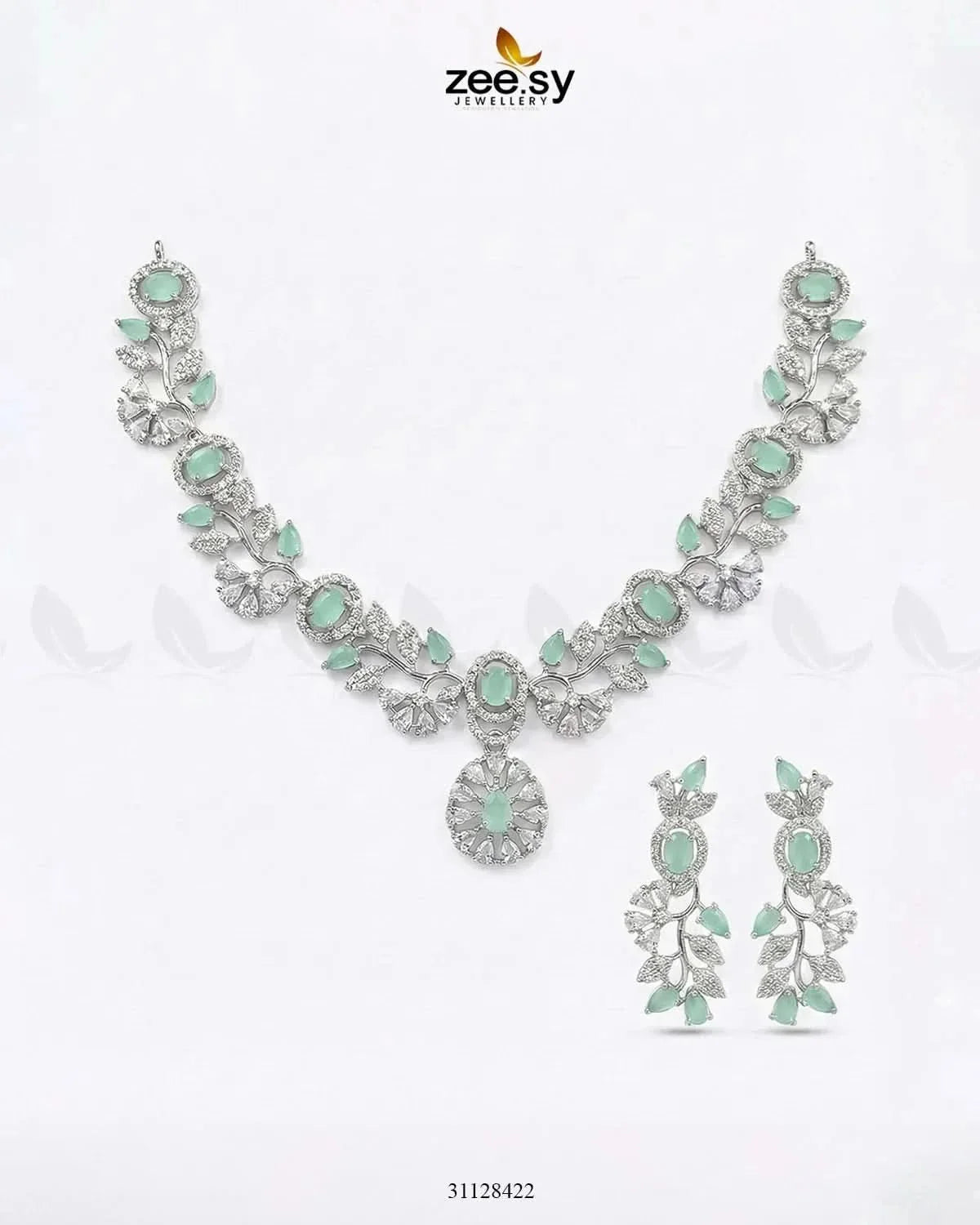 Silver Bold Stone Necklace Set