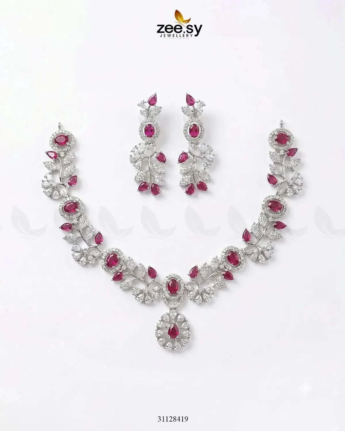 Silver Bold Stone Necklace Set