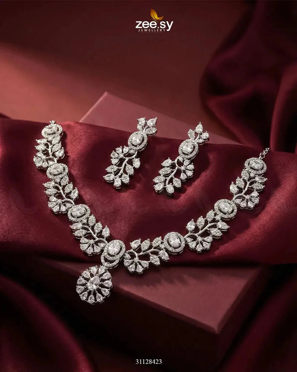 Silver Bold Stone Necklace Set