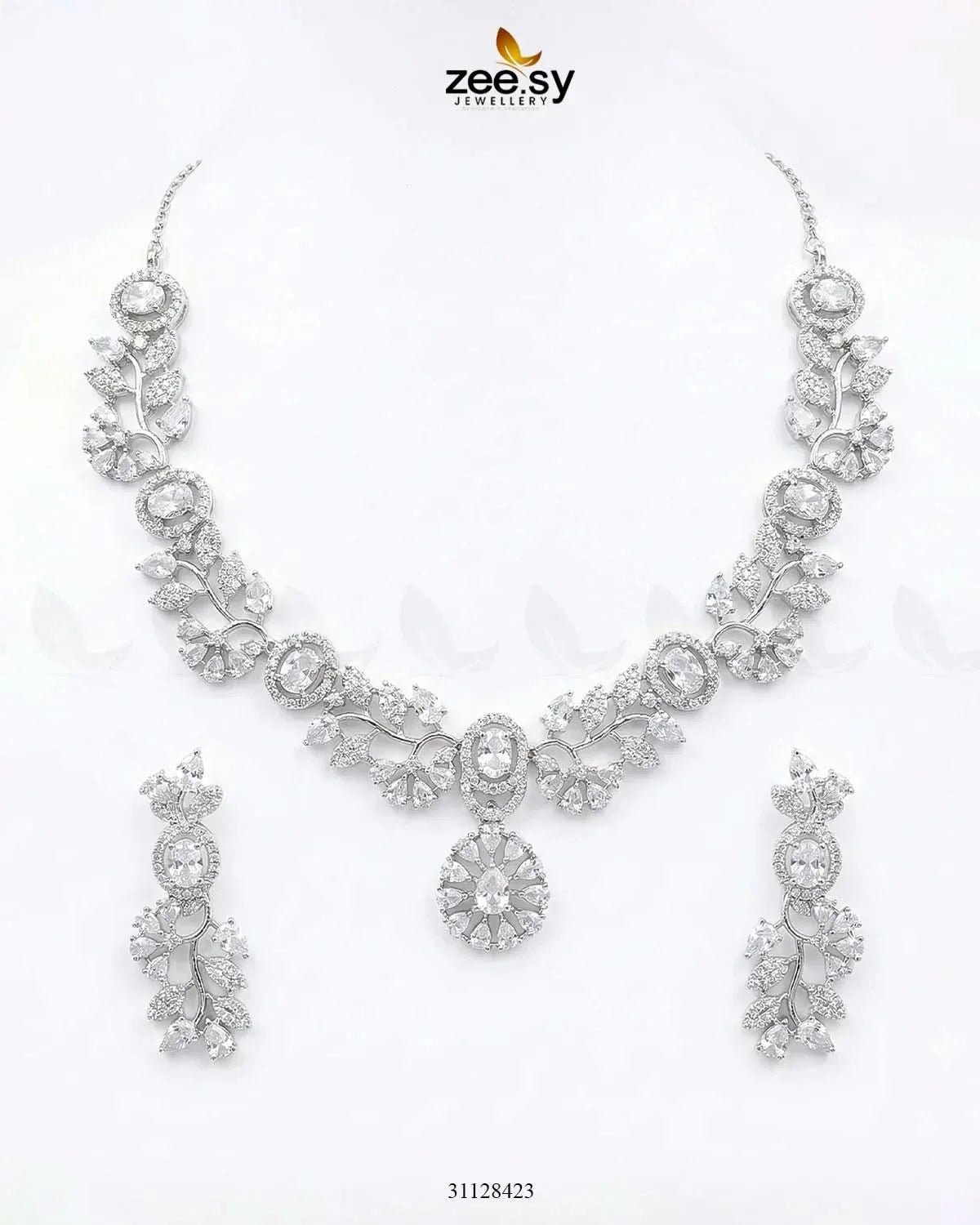 Silver Bold Stone Necklace Set