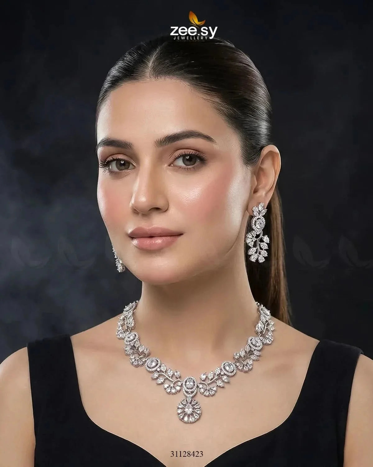 Silver Bold Stone Necklace Set
