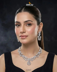 Silver Bold Stone Necklace Set