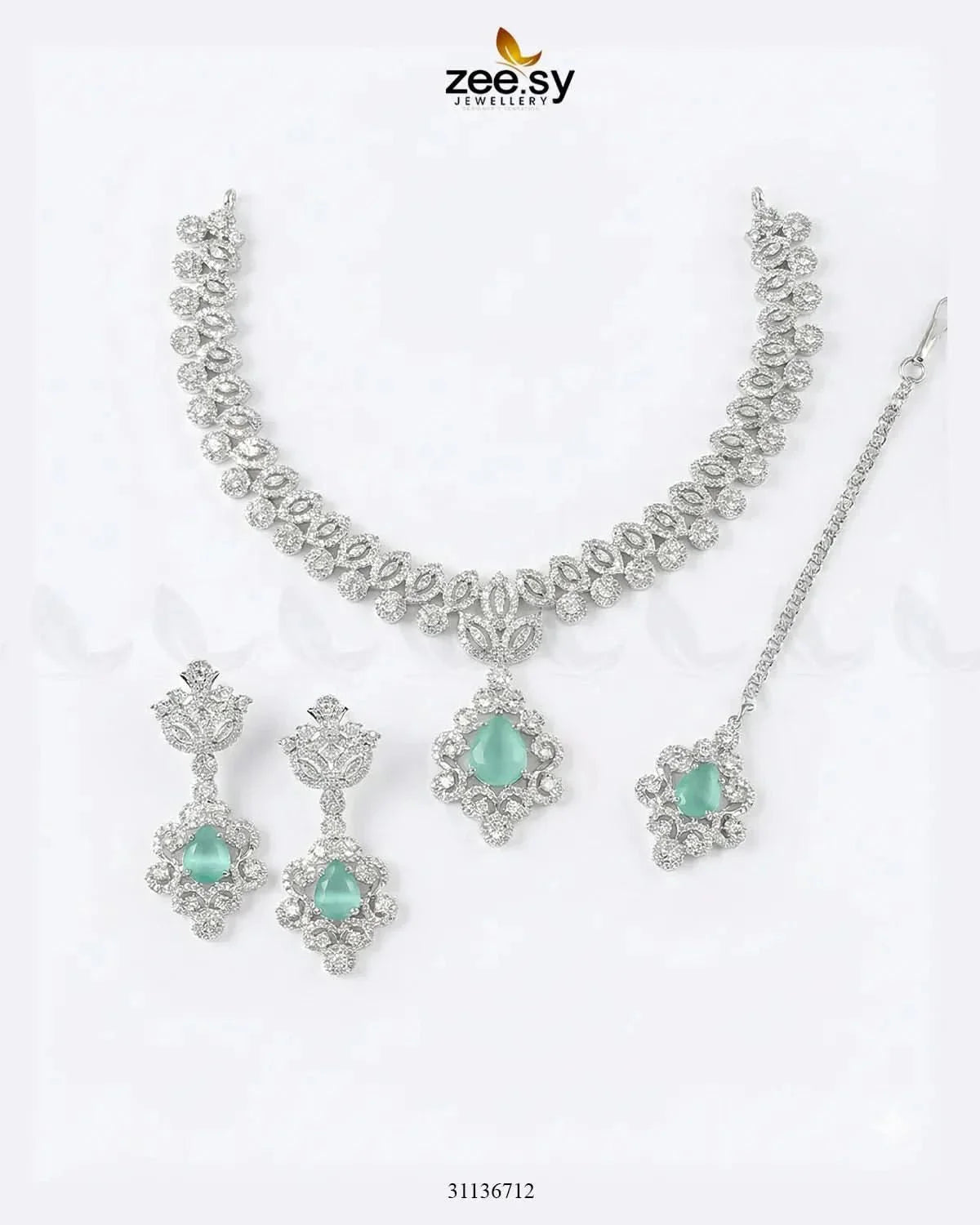 Silver Crystal Pave Necklace Set