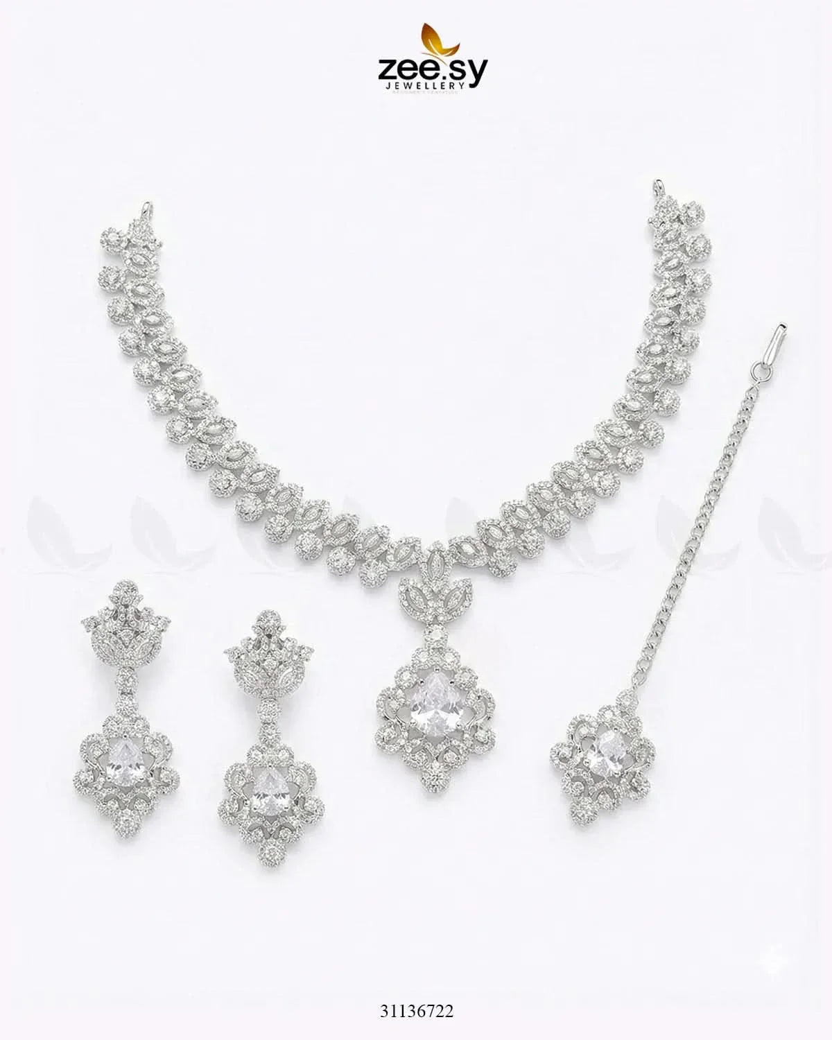 Silver Crystal Pave Necklace Set