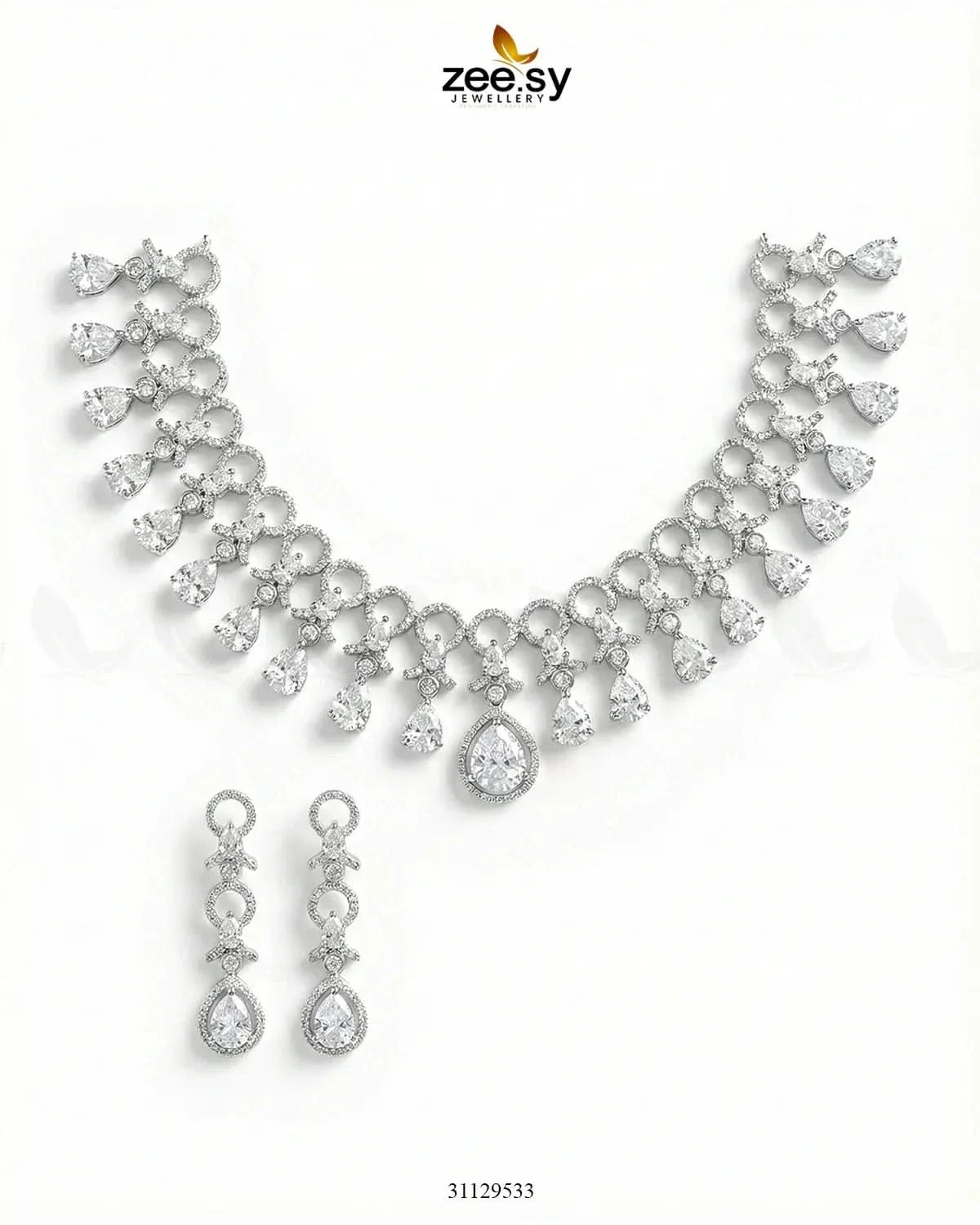 Silver Halo Cascading Necklace Set