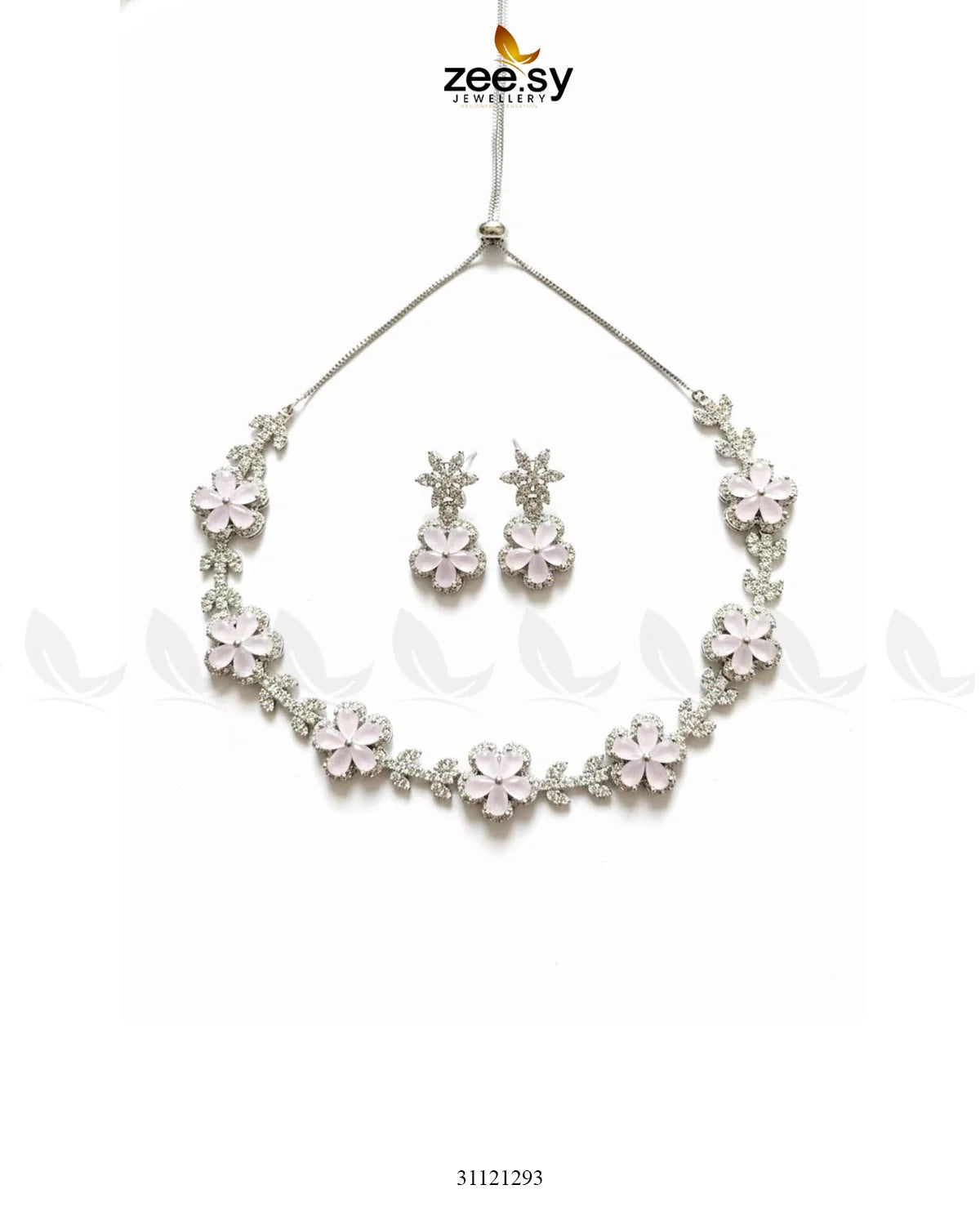 Floral Cubic Stone Necklace Set - Zeesy Jewellery