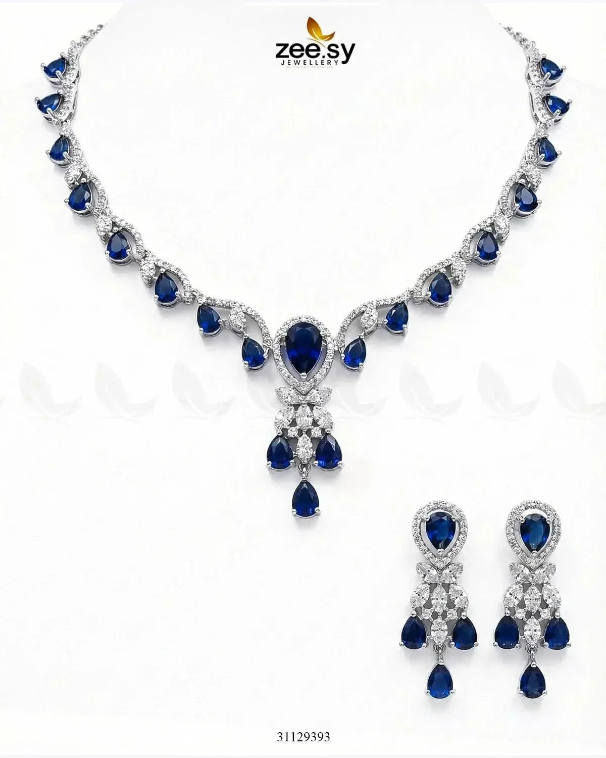 Silver Radiant Drop Necklace Set