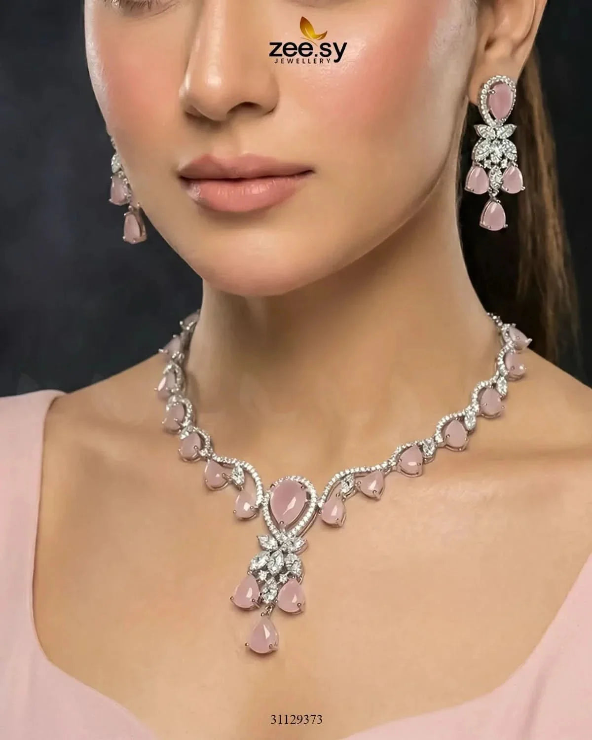 Silver Radiant Drop Necklace Set