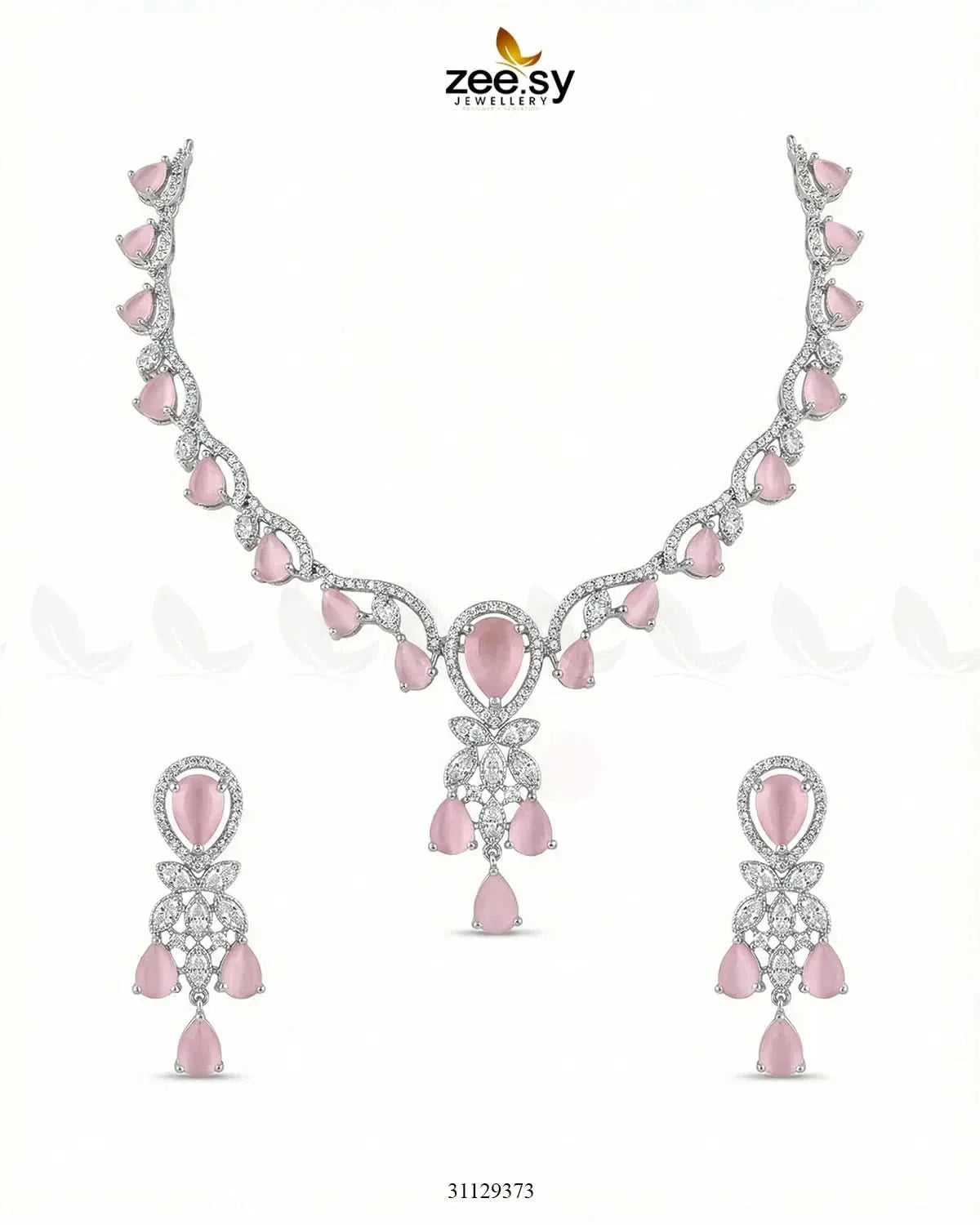 Silver Radiant Drop Necklace Set