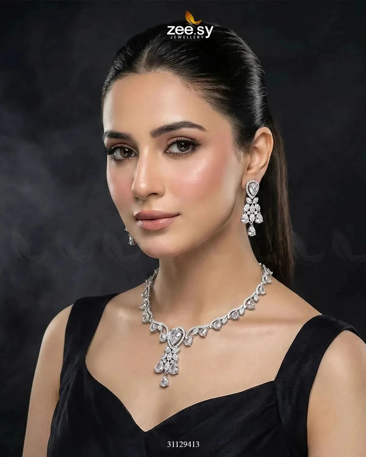 Silver Radiant Drop Necklace Set