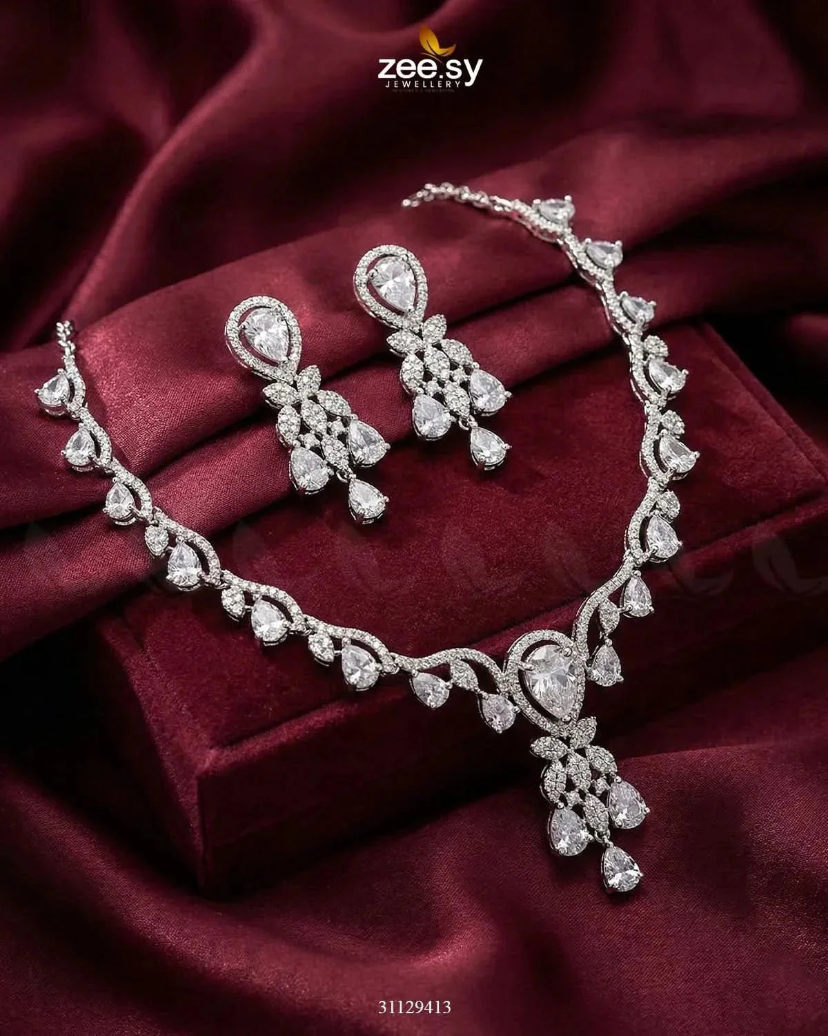 Silver Radiant Drop Necklace Set
