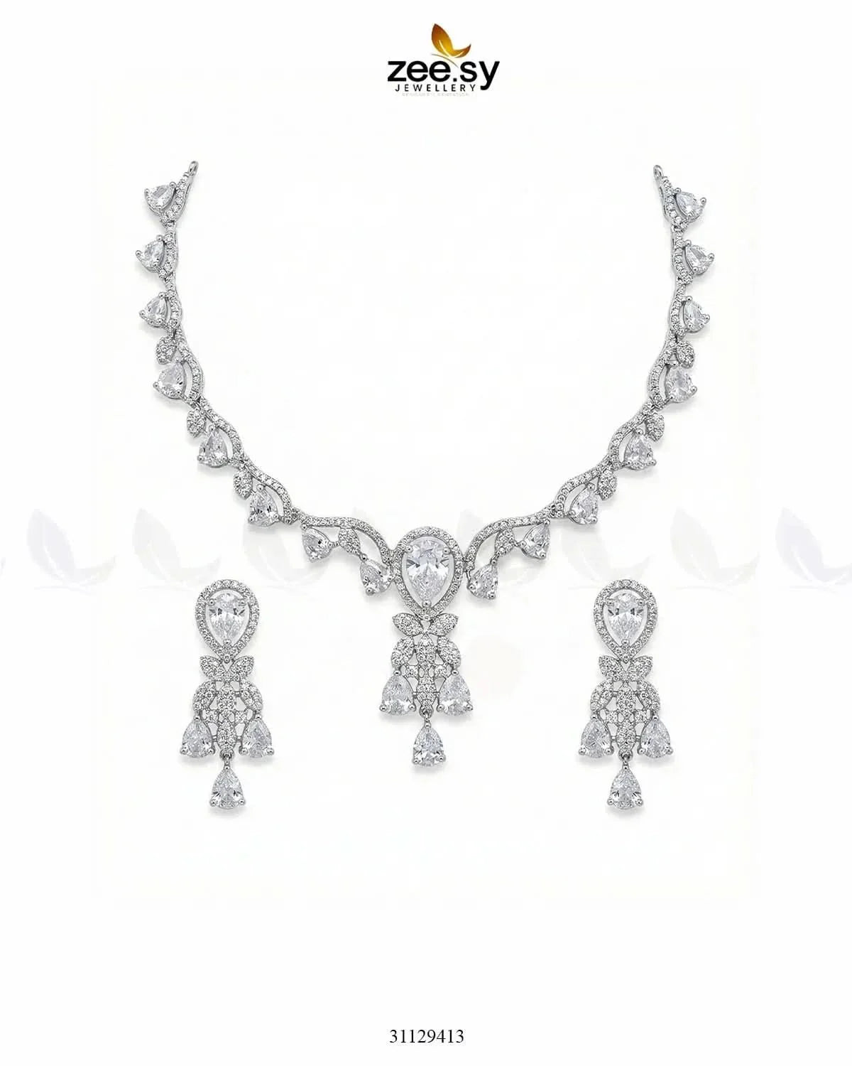 Silver Radiant Drop Necklace Set