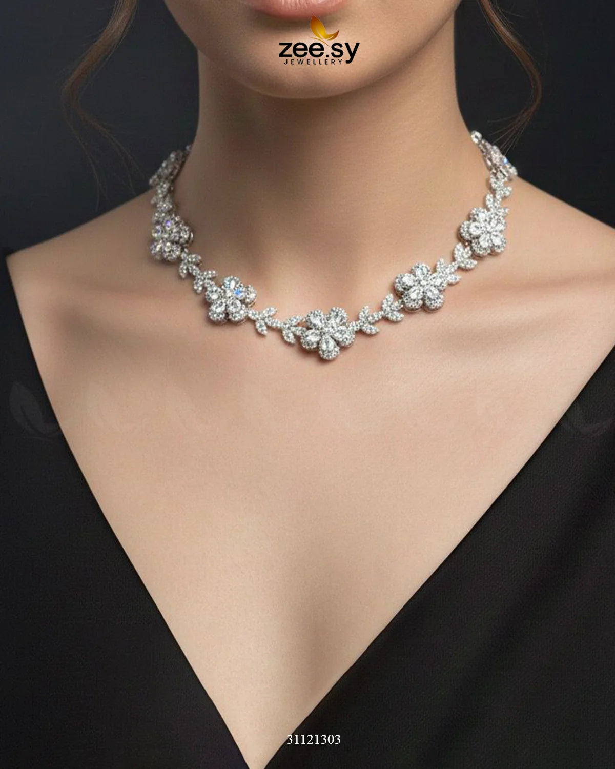 Floral Cubic Stone Necklace Set - Zeesy Jewellery