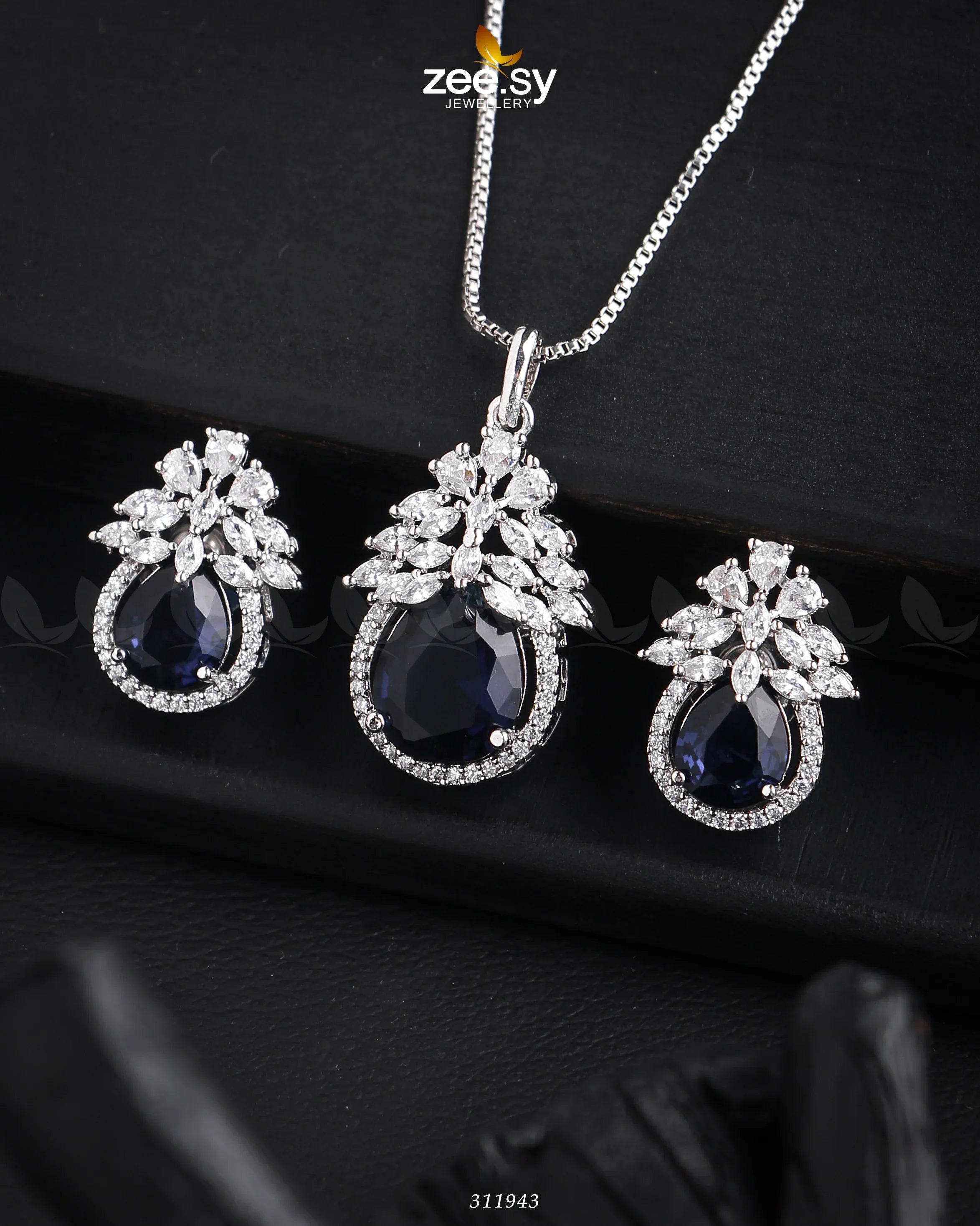 Zara's Pendant Set Sliver Blue - Zeesy Jewellery