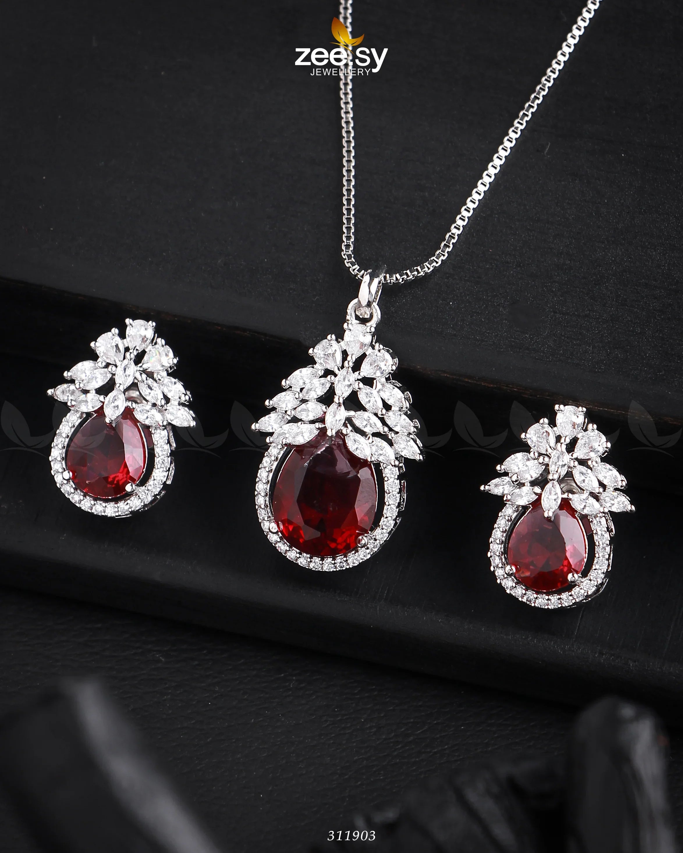 Zara's Pendant Set Silver Ruby - Zeesy Jewellery