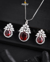 Zara's Pendant Set Silver Ruby - Zeesy Jewellery
