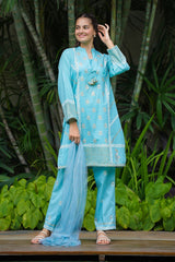Adorable sky blue cotton suit for girls with delicate prints - perfect for Eid, parties & special occasions!