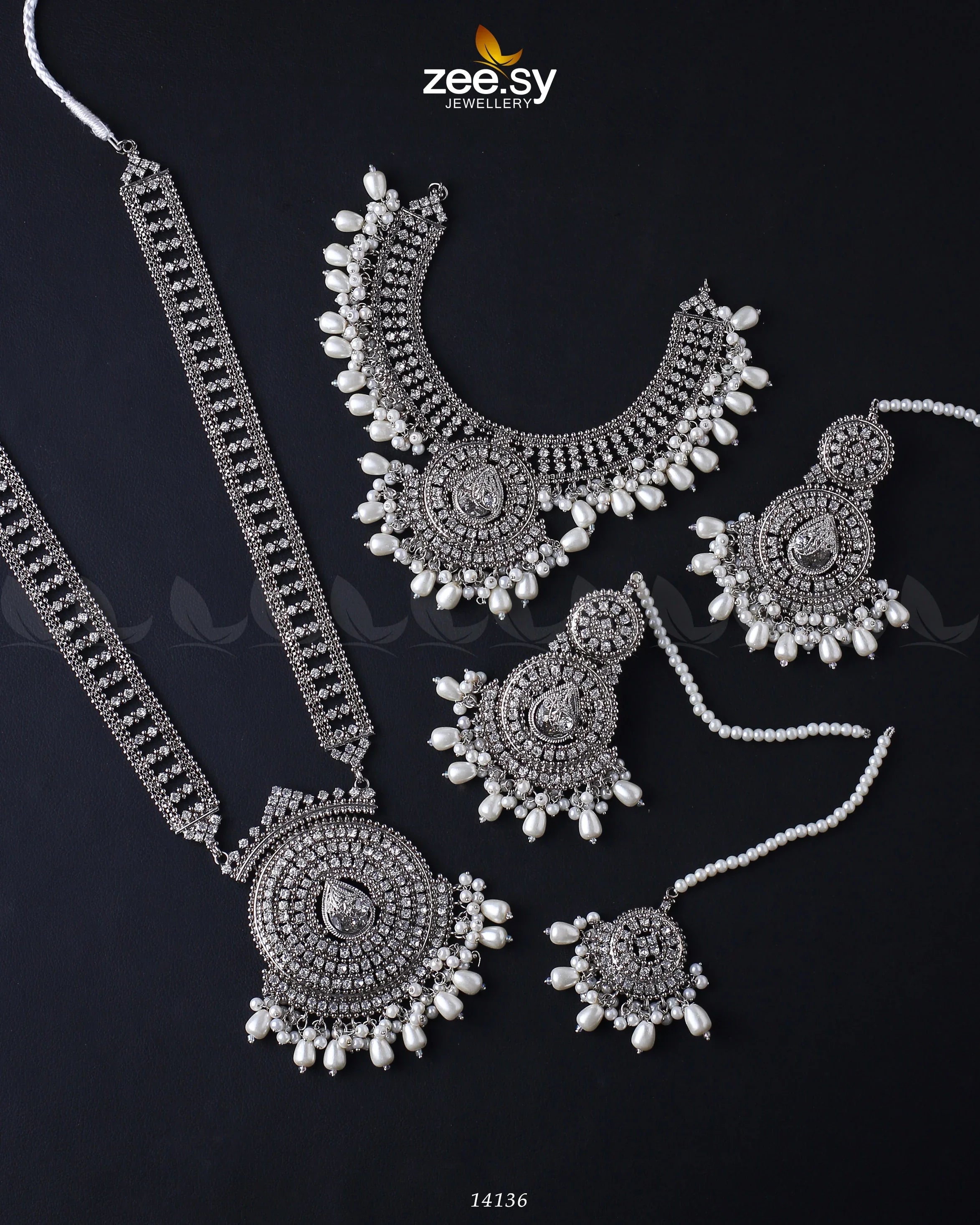 Sofia's Bridal Set Silver Pearl - Zeesy Jewellery