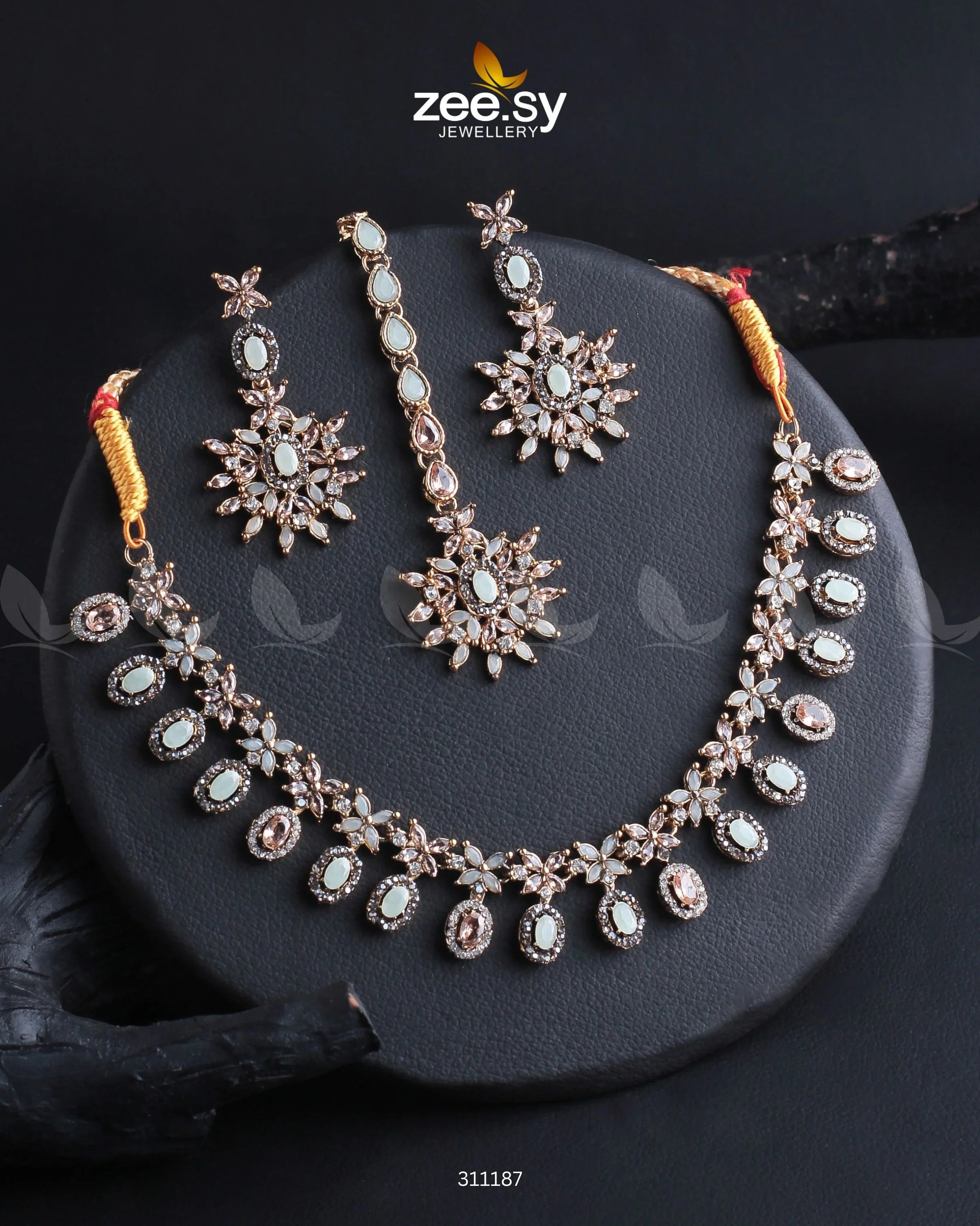 Solara Necklace Set Mint Green - Zeesy Jewellery