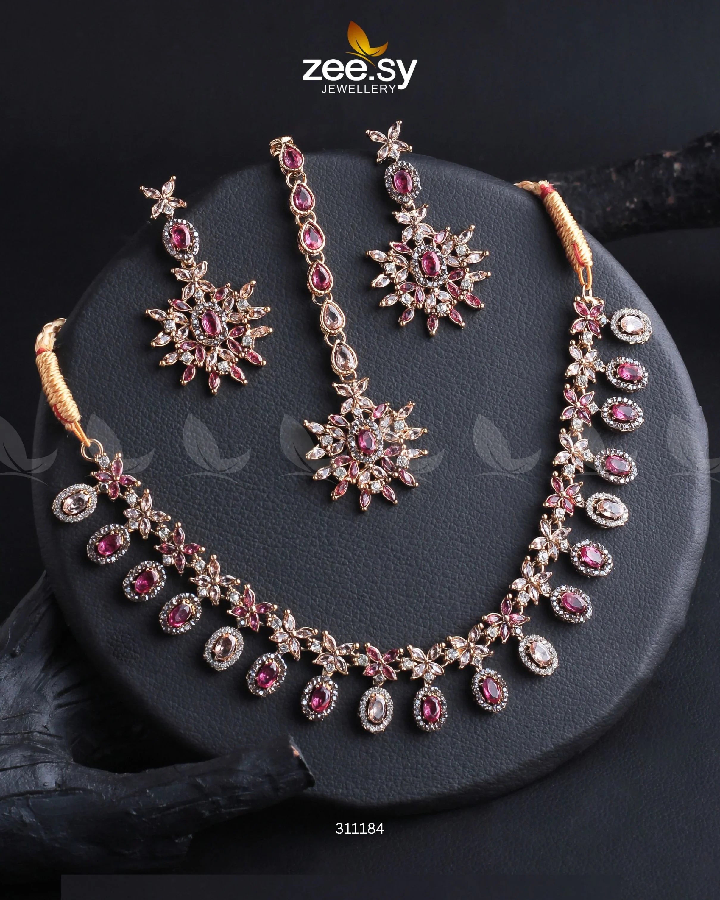 Solara Necklace Set Fuchsia - Zeesy Jewellery