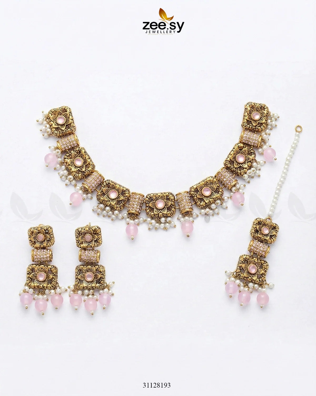 Square Floral Pearl Necklace Set - Zeesy Jewellery