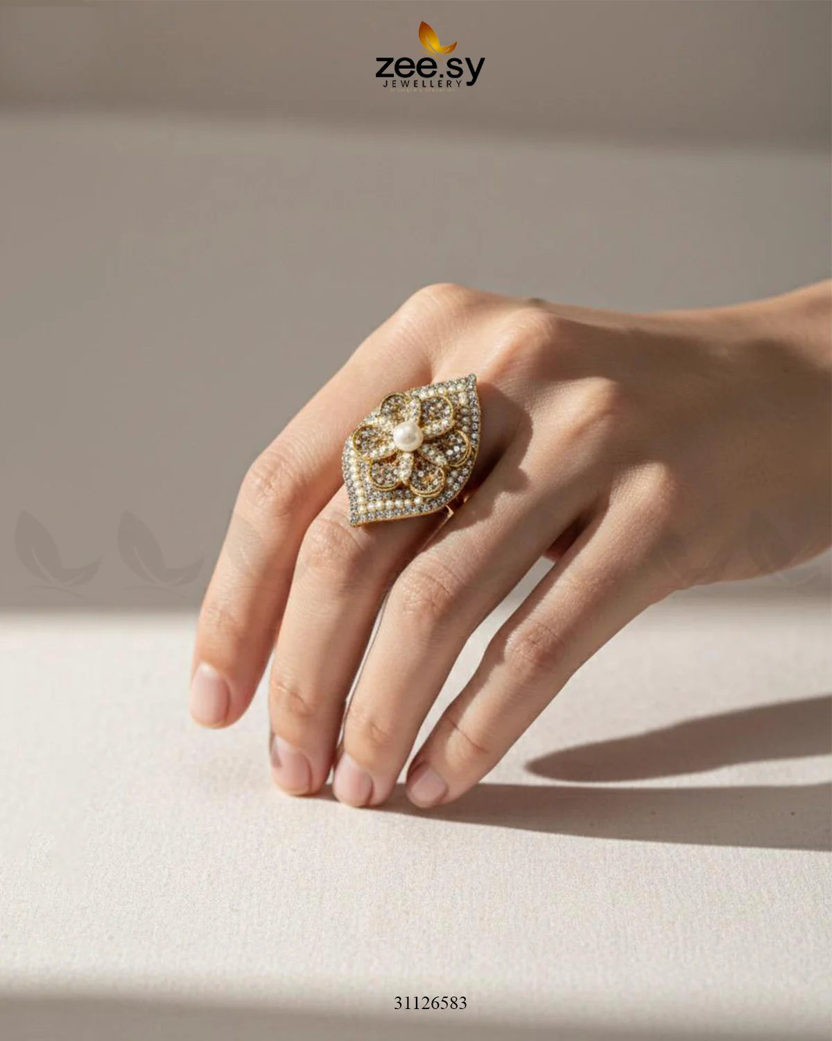 Starlit Leaf Cluster Pave Ring - Zeesy Jewellery
