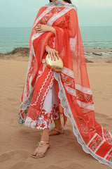 Saira Shakira Unstitched 3 Piece Luxury Lawn Suit-Stars of Fire Fiesta Coral