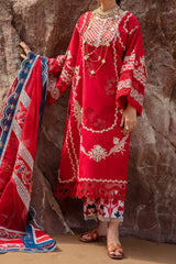 Saira Shakira Unstitched 3 Piece Luxury Lawn Suit-Stars of Fire Flame Red