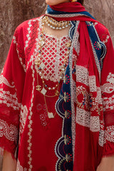Saira Shakira Unstitched 3 Piece Luxury Lawn Suit-Stars of Fire Flame Red