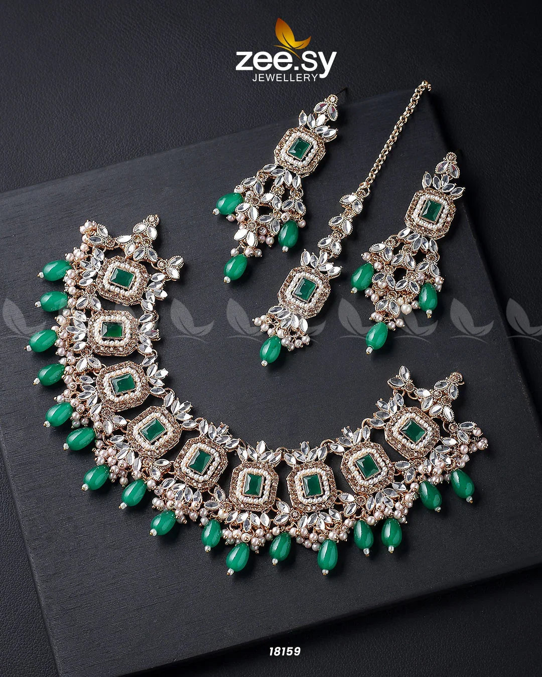 Stephanotis Necklace Set Golden Green - Zeesy Jewellery