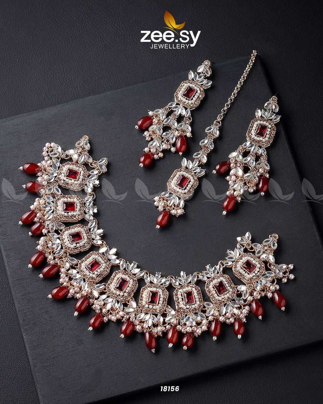 Stephanotis Necklace Set Golden Red - Zeesy Jewellery
