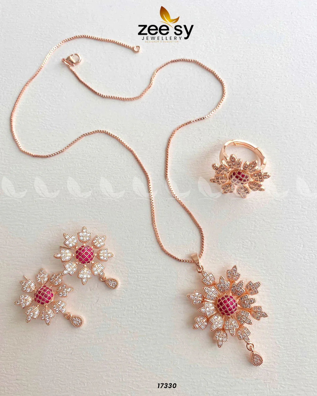 Sunflower Necklace Golden Ruby - Zeesy Jewellery