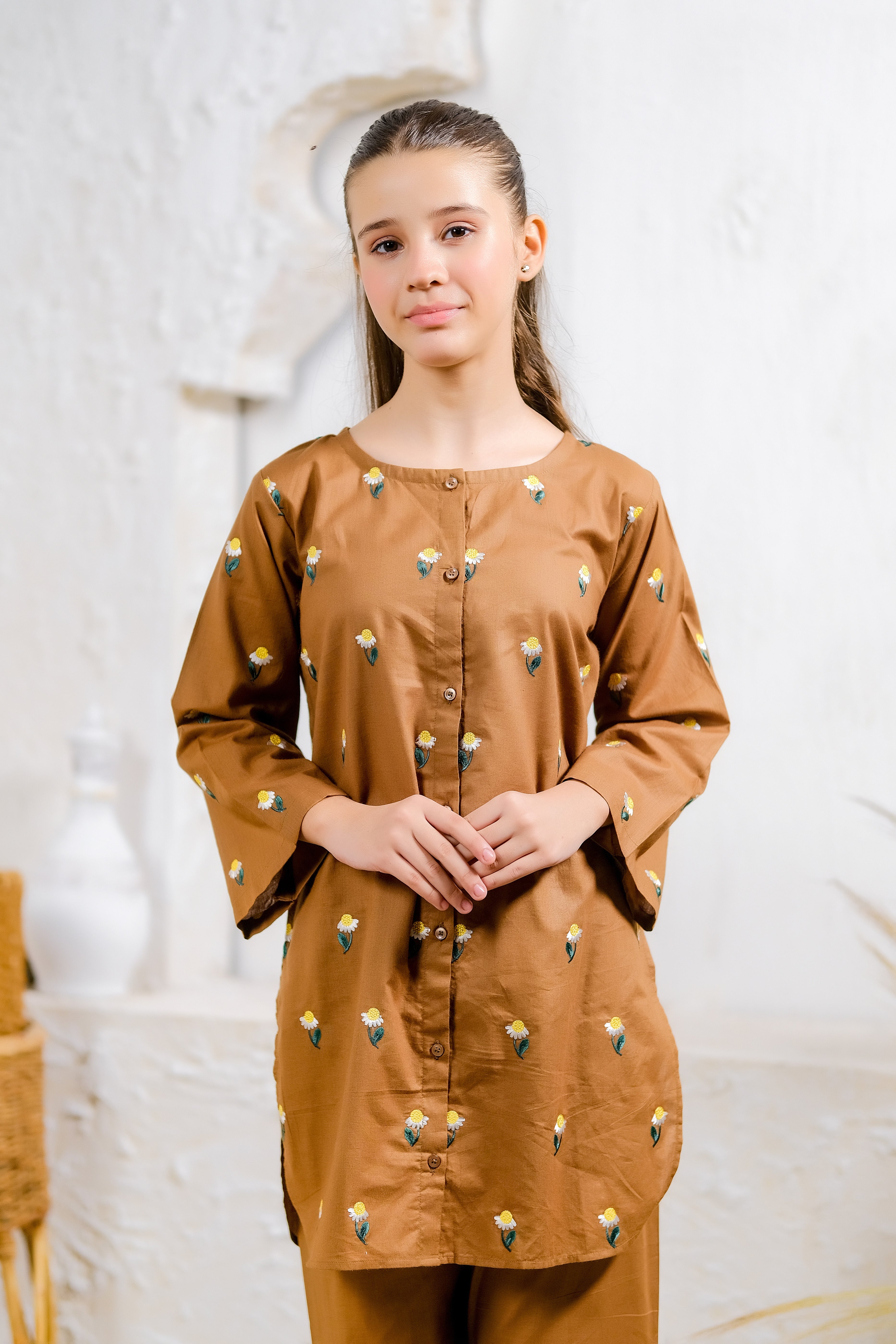 Sprinkles Stitched 2 Piece Summer Co Ord Sets Kids Collection'2025-Sunny Daisy - 2pcs - Embroidered