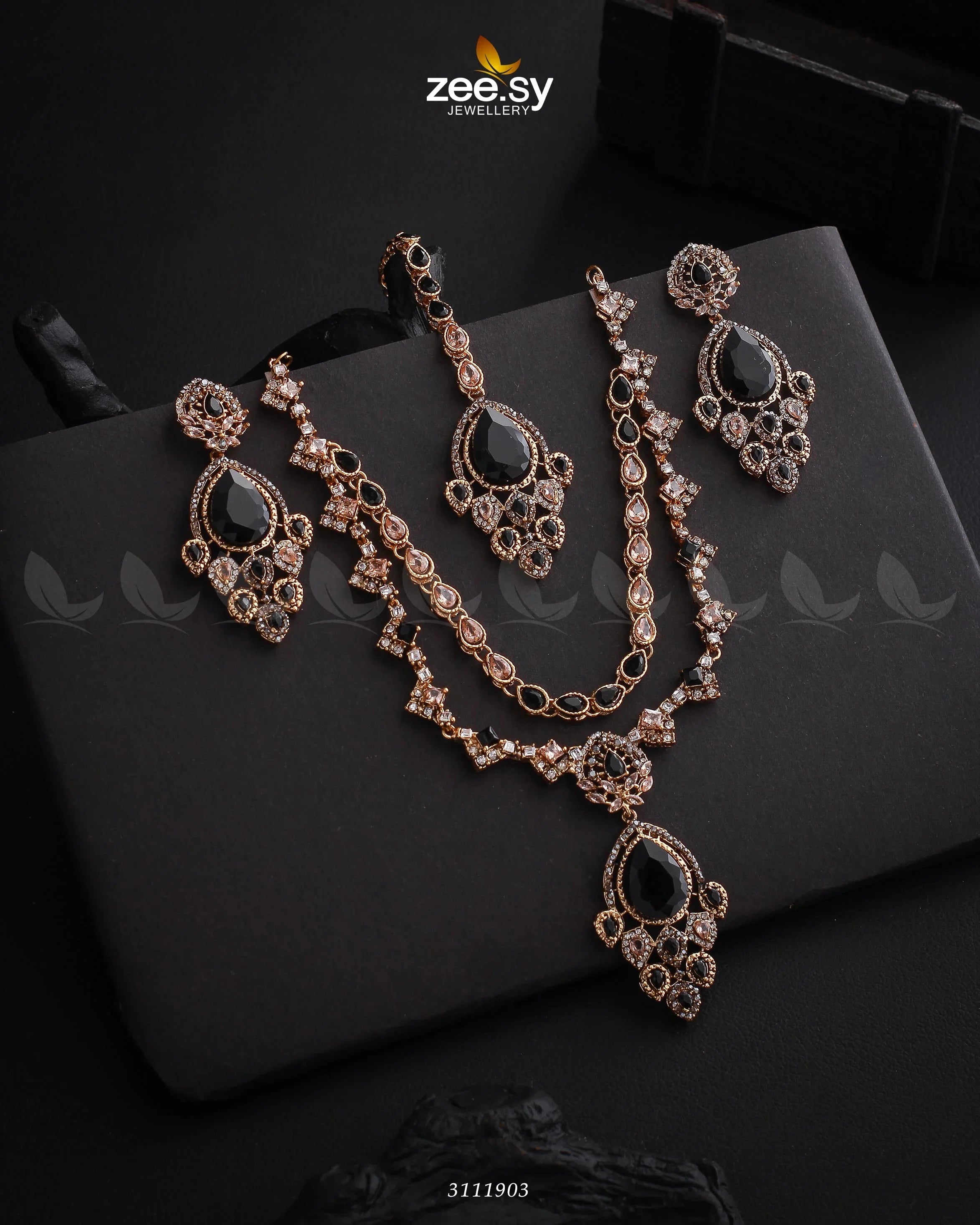 Sushmita Necklace Set Golden Black - Zeesy Jewellery