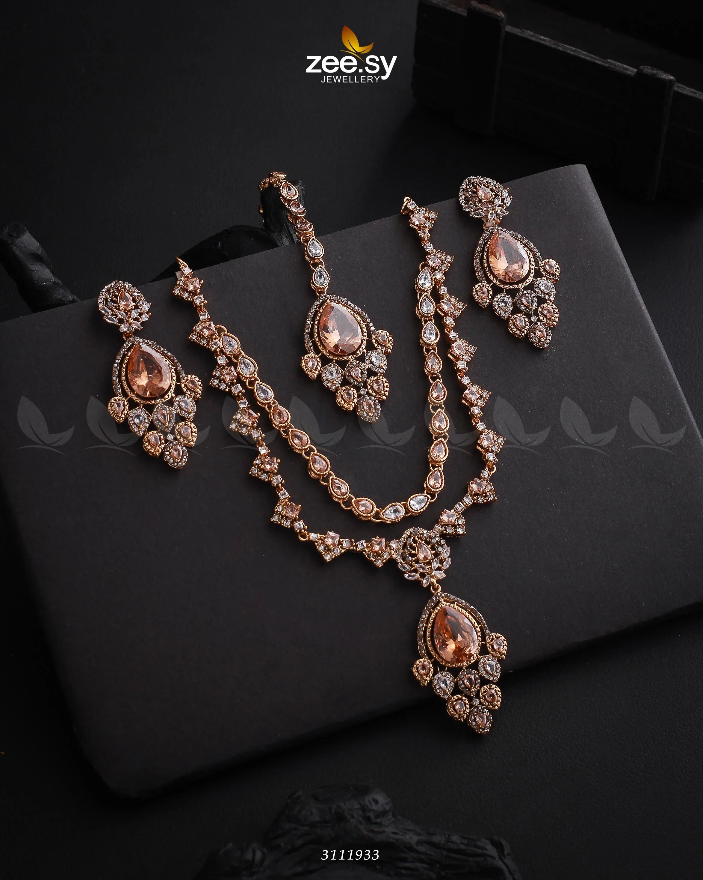 Sushmita Necklace Set Golden Champagne - Zeesy Jewellery