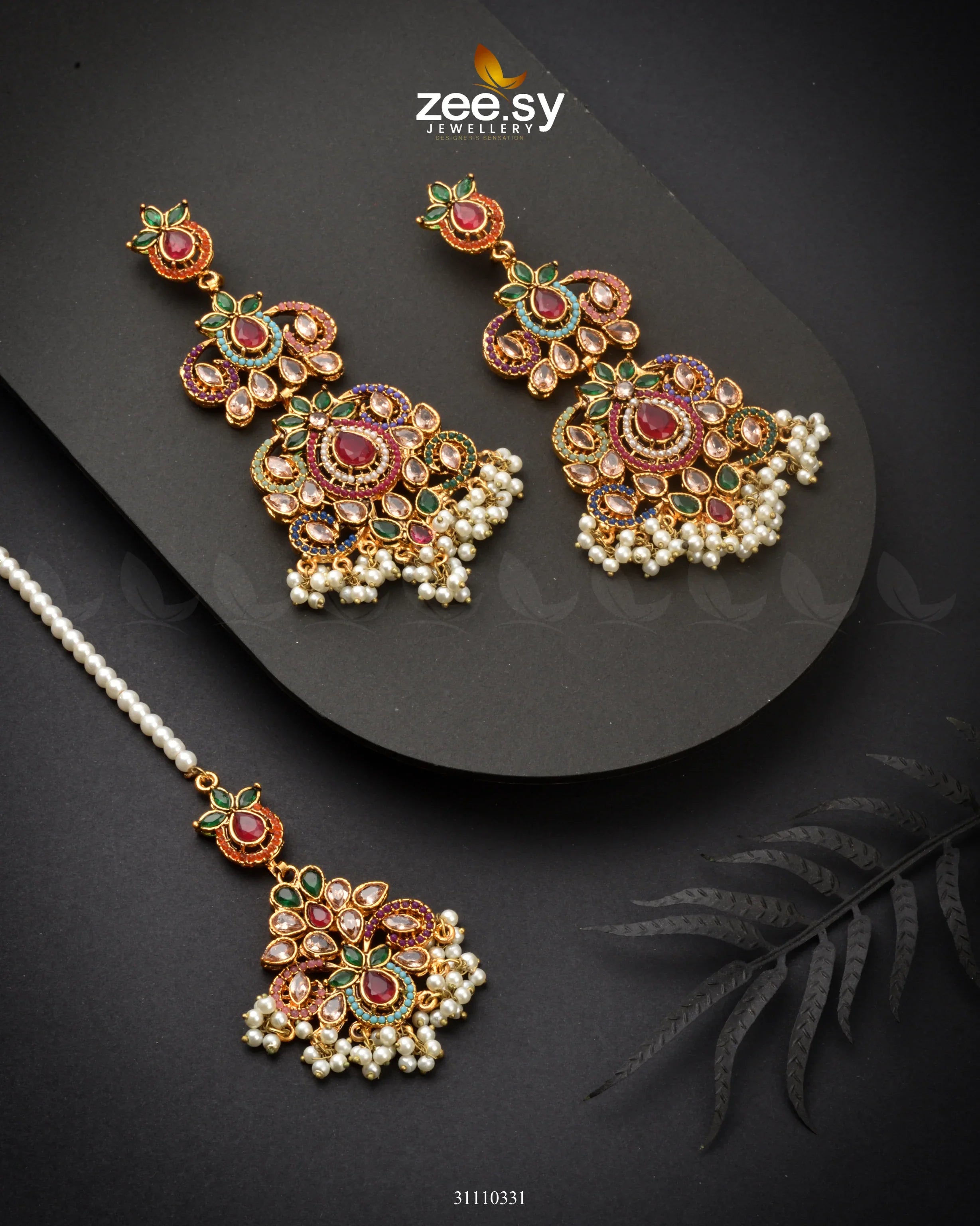 Sylva Earrings Red Multi - Zeesy Jewellery
