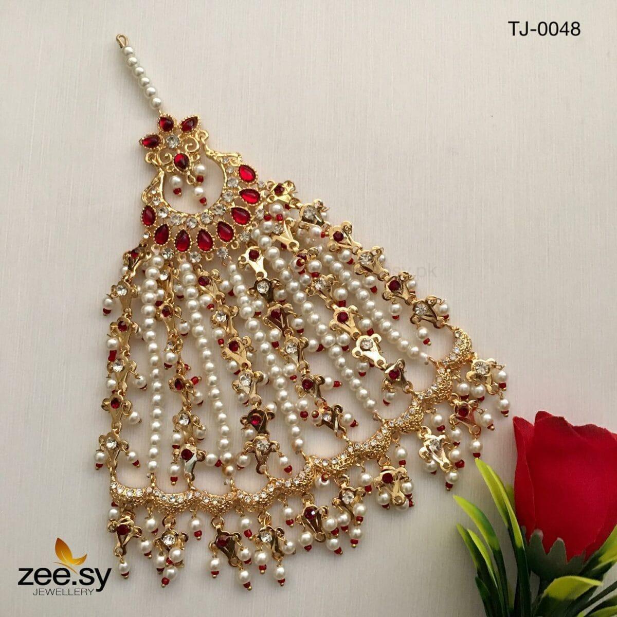 PEACOCK JHUMAR-0048 Crystal Maroon - Zeesy Jewellery