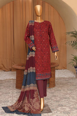 Hz Turkish Jacquard Unstitched 3 Piece Shawl Dyed Yarn Suit-TJS-1144