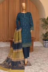 Hz Turkish Jacquard Unstitched 3 Piece Shawl Dyed Yarn Suit-TJS-1145