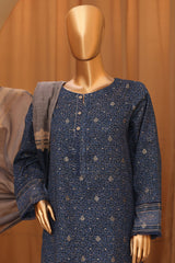 Hz Turkish Jacquard Unstitched 3 Piece Shawl Dyed Yarn Suit-TJS-1147