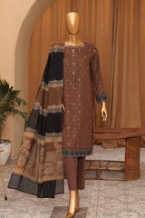 Hz Turkish Jacquard Unstitched 3 Piece Shawl Dyed Yarn Suit-TJS-1149
