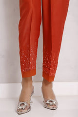 Iris by Sada Bahar Stitched Mirror Work Cotton Silk Trouser Suit-TME-01-Rust