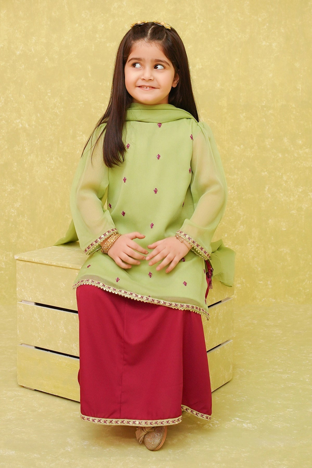 Chiffon Embroidered 3 Pc Suit - Wear Ochre