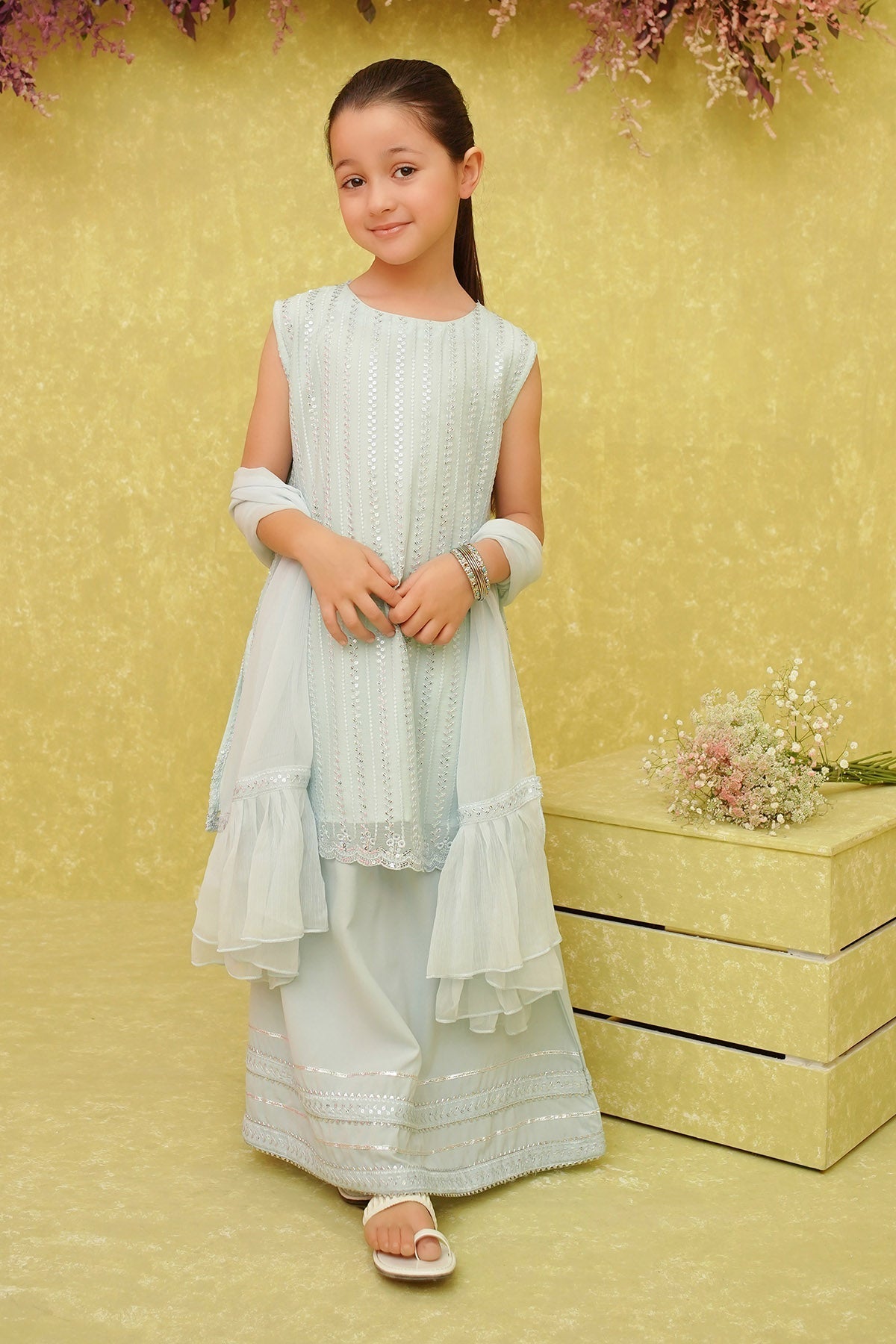 Chiffon Embroidered 3 Pc Suit - Wear Ochre