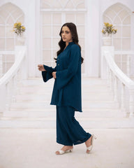 Zauk Stitched Co Ords Solids Set Suit-Teal Blue
