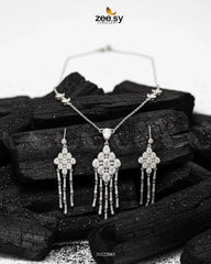 Tonel Oval Gem Wreath Necklace Set Silver - Zeesy Jewellery