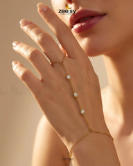 Zeesy-Triple Zirconia Hand Finger Bracelet
