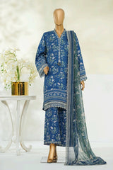 Bin Saeed Stitched 3 Piece Luxury Eid Festive With Flapper Suit-UA-3051-BLUE