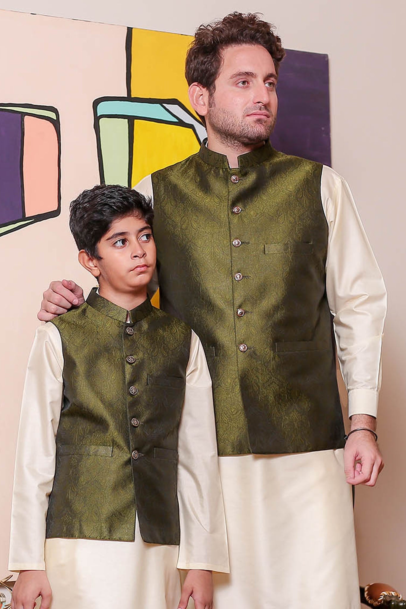 Real Image Kids Waist Coat Collection'2025-OKW-040 Smart Fit Green