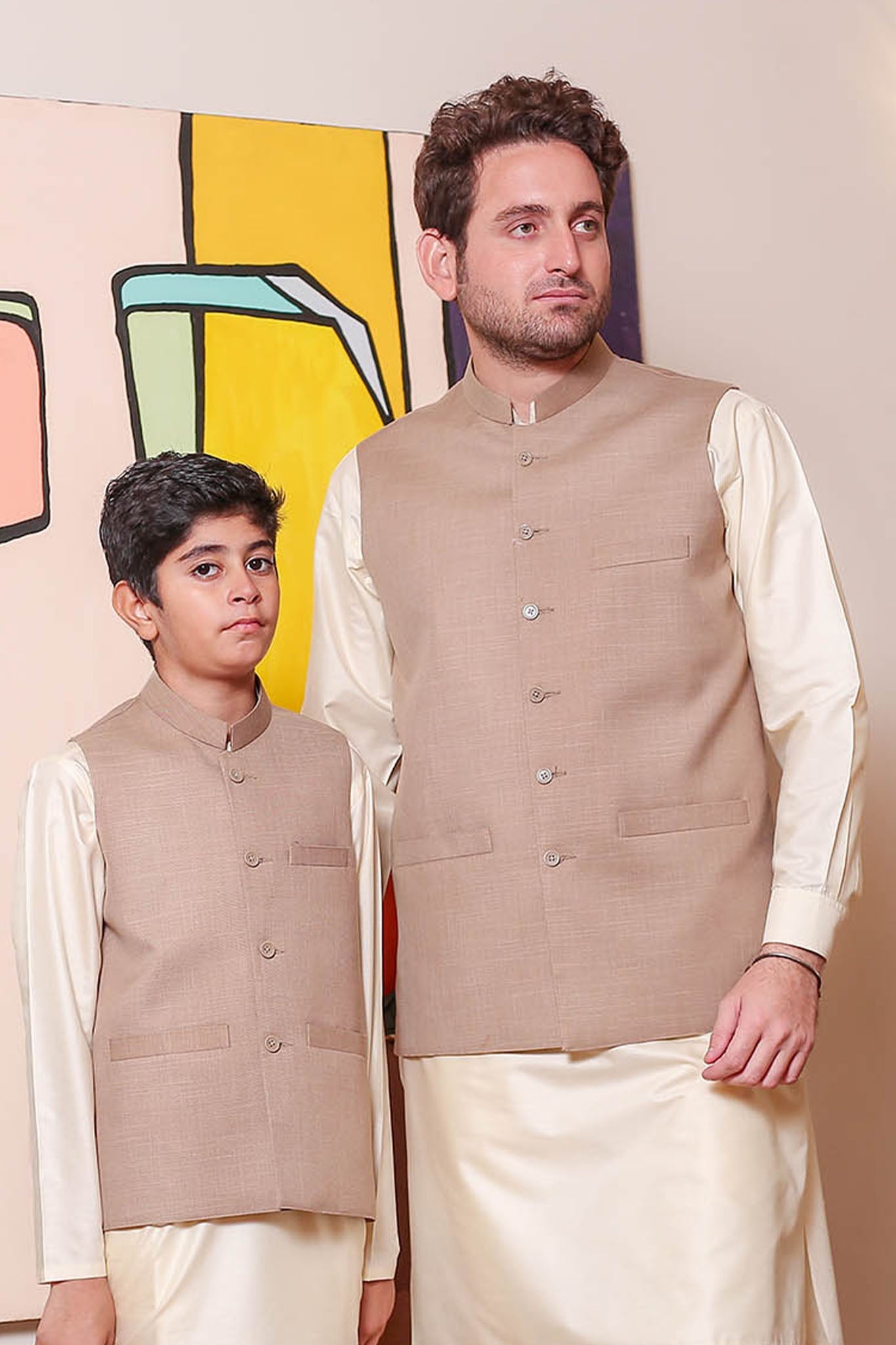 Real Image Kids Waist Coat Collection'2025-OKW-036 Smart Fit Beige